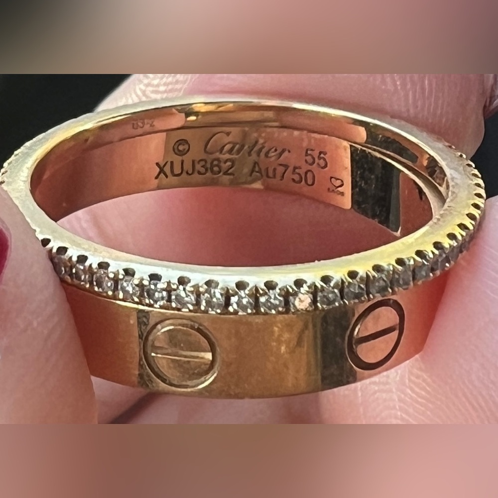 Cartier Love Ring (Small, Gold) + Etsy Pave Diamond Eternity Band